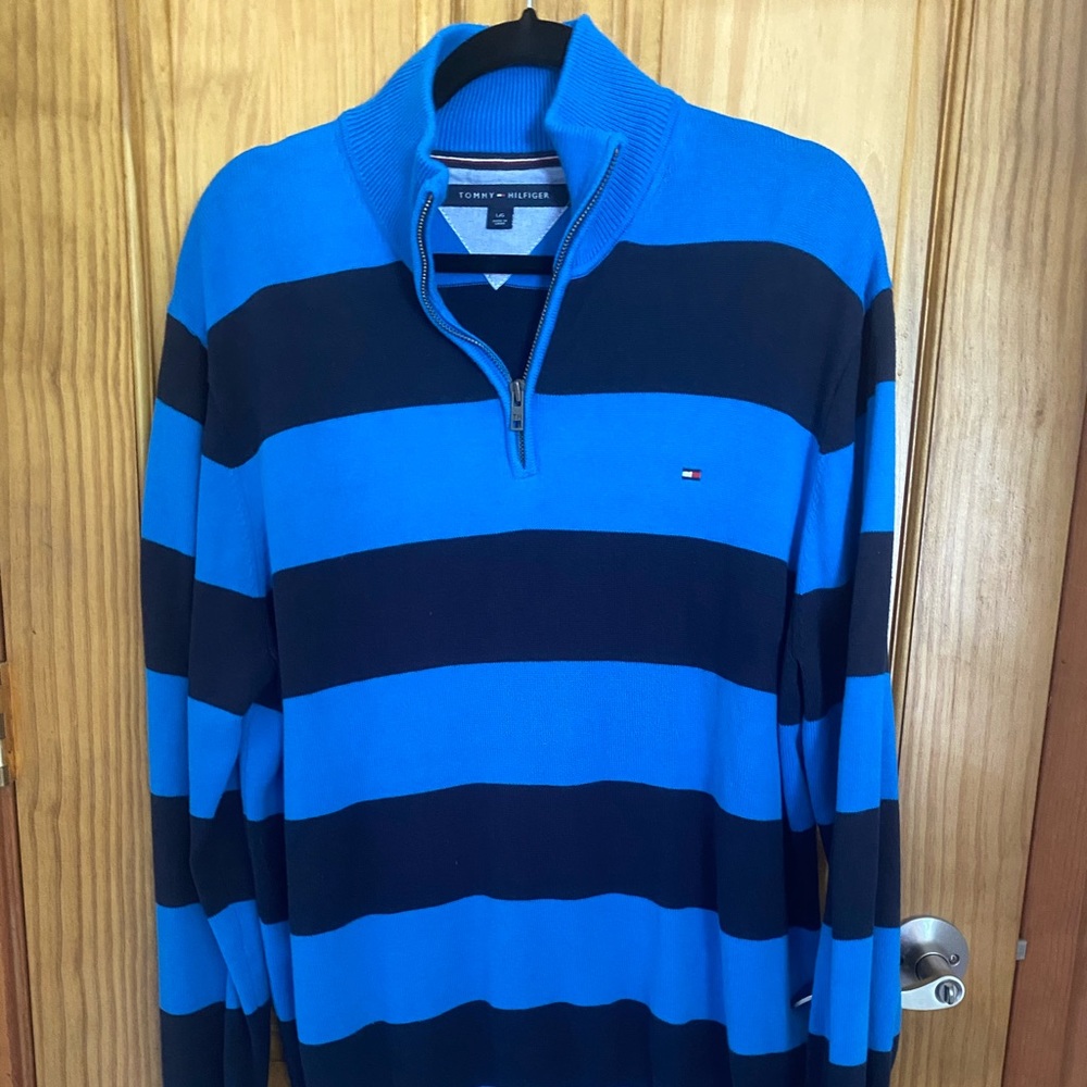 Tommy H royal and navy blue striped sweater